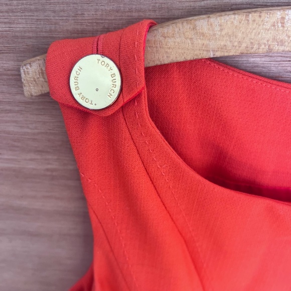 TORY BURCH Sleeveless Sheath Dress 8 Orange Wool Blend Gold Button Stitch Line - Picture 2 of 10